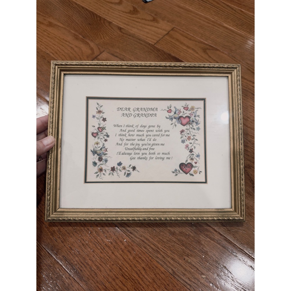Vintage Dear Grandma and Grandpa Framed Poem Print Art by Skeen Gold Frame 11x9